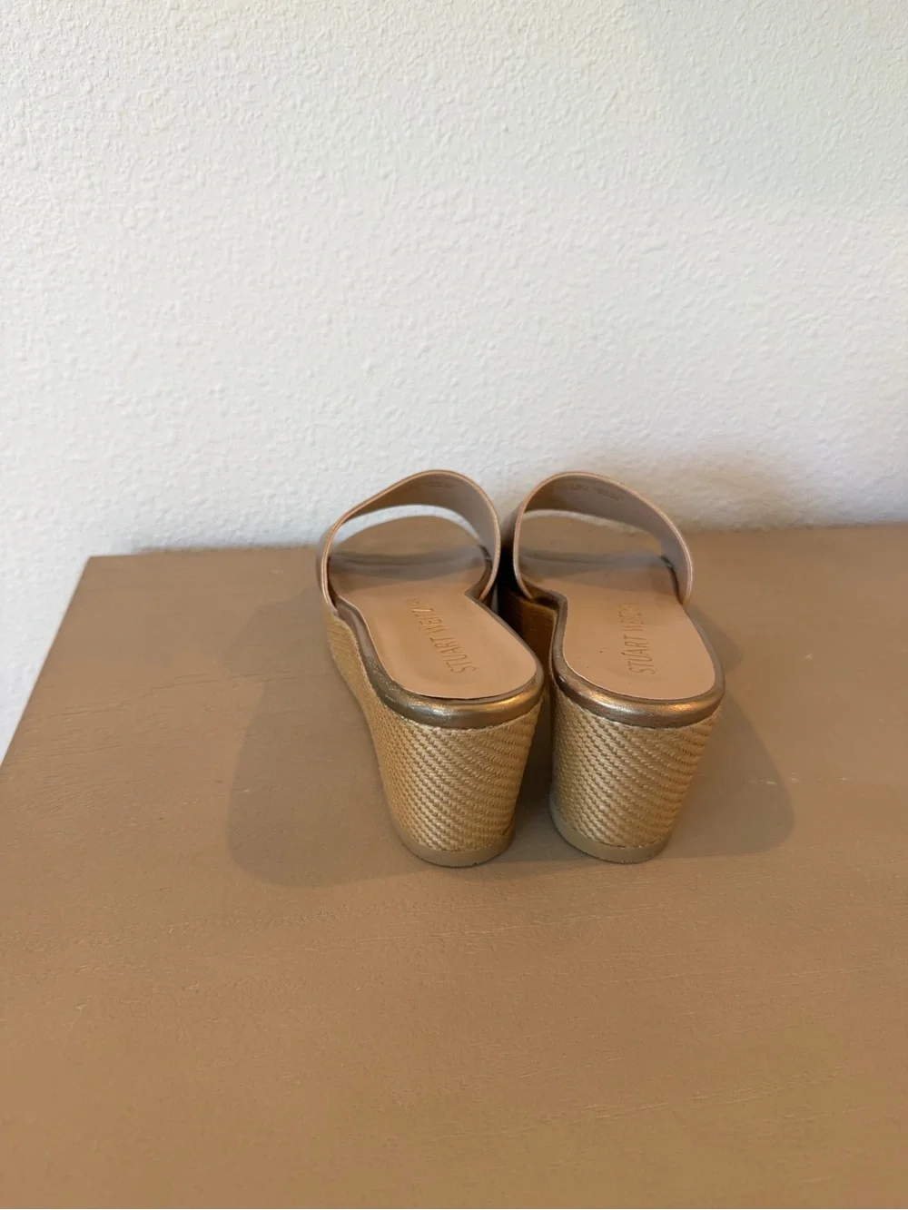 Stuart Weitzman Gold Wedge Slide Sandals - Picture 5 of 6